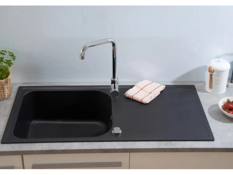 Respekta Massivgranit-Einbauspüle Orlando 100 cm x 50 cm Schwarz