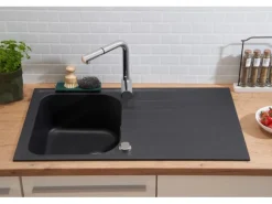 Respekta  Massivgranit-Einbauspüle Orlando 86 cm x 50 cm Schwarz