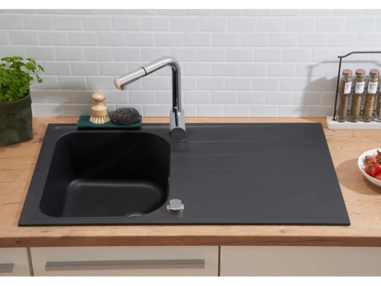 Respekta Massivgranit-Einbauspüle Orlando 86 cm x 50 cm Schwarz