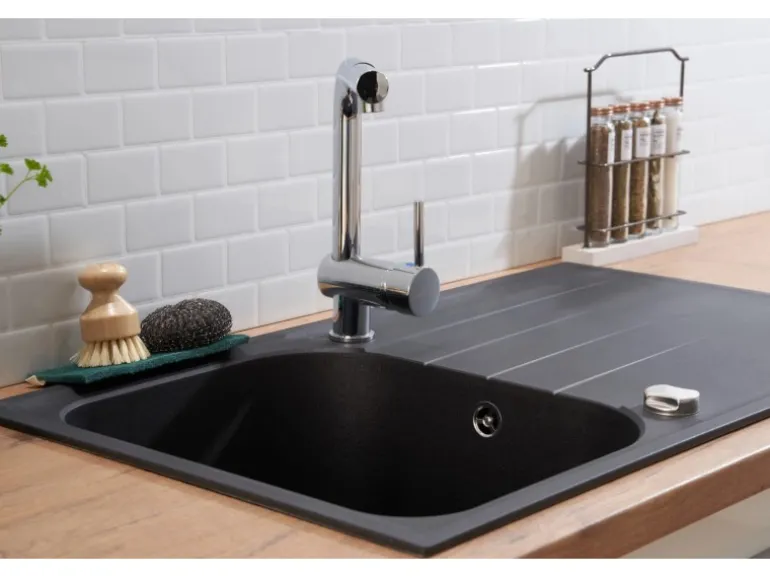 Respekta Massivgranit-Einbauspüle Orlando 86 cm x 50 cm Schwarz