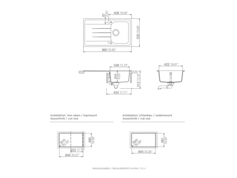 Respekta Massivgranit-Einbauspüle Orlando 86 cm x 50 cm Schwarz