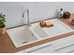 Respekta Mineralite Einbauspüle Boston 100 x 50 cm Weiß