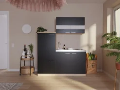 Respekta Miniküche KB160ESS 160 cm Schwarz-Eiche Sonoma Sägerau Nachbildung