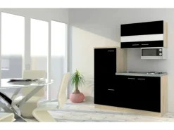 Respekta Miniküche KB160ESSMI 160 cm Schwarz-Eiche Sonoma Nachbildung Mikrowelle