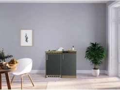Respekta Miniküche MK100ESG 100 cm Grau-Eiche Sägerau Nachbildung