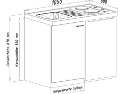 Respekta Miniküche MK100ESG 100 cm Grau-Eiche Sägerau Nachbildung