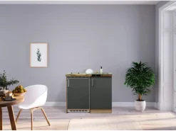 Respekta Miniküche MK100ESGC 100 cm Grau-Eiche Sägerau Nachbildung