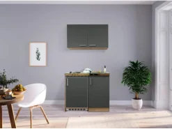 Respekta Miniküche MK100ESGOS 100 cm Grau-Eiche Sägerau Nachbildung