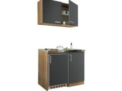 Respekta Miniküche MK100ESGOS 100 cm Grau-Eiche Sägerau Nachbildung