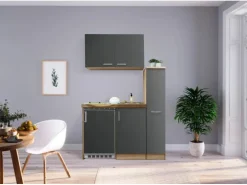 Respekta Miniküche MK130ESGOSC 130 cm Grau-Eiche Sägerau Nachbildung
