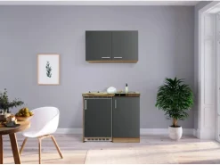 Respekta Miniküche MK100ESGOSC 100 cm Grau-Eiche Sägerau Nachbildung