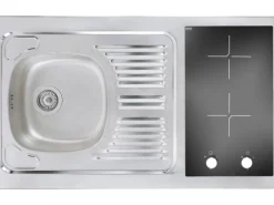 Respekta Miniküche MK100ESGOSC 100 cm Grau-Eiche Sägerau Nachbildung