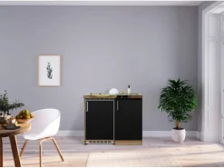 Respekta Miniküche MK100ESSC 100 cm Schwarz-Eiche Sägerau Nachbildung