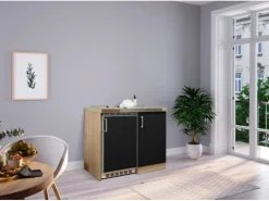 Respekta Miniküche MK100ESSC 100 cm Schwarz-Eiche Sägerau Nachbildung