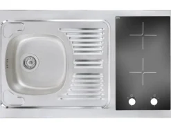 Respekta Miniküche MK100ESSC 100 cm Schwarz-Eiche Sägerau Nachbildung