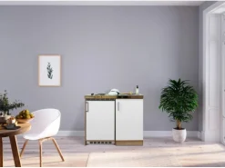 Respekta Miniküche MK100ESW 100 cm Weiß-Eiche Sägerau Nachbildung