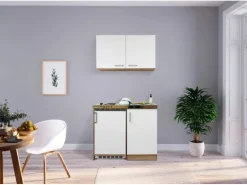 Respekta Miniküche MK100ESWOS 100 cm Weiß-Eiche Sägerau Nachbildung