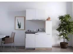 Respekta Miniküche MK130ESWOSC 130 cm Weiß-Eiche Sägerau Nachbildung