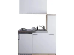 Respekta Miniküche MK130ESWOSC 130 cm Weiß-Eiche Sägerau Nachbildung