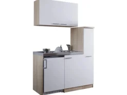 Respekta Miniküche MK130ESWOSC 130 cm Weiß-Eiche Sägerau Nachbildung