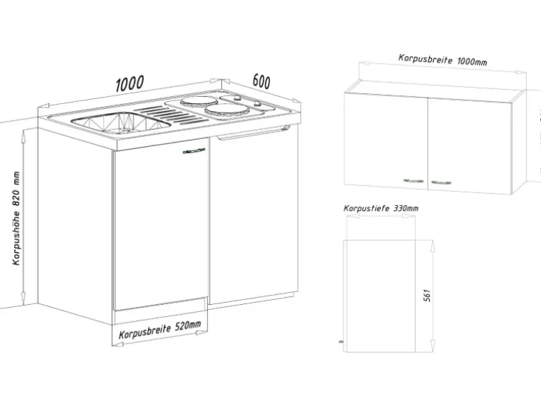 Respekta Miniküche MK100WOSC 100 cm Weiß