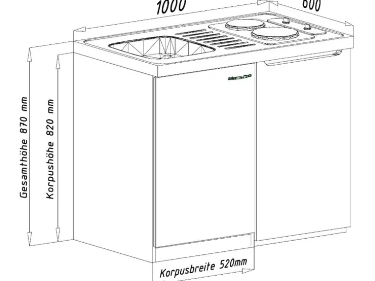 Respekta Miniküche Pantry 100S 100 cm Weiß