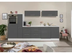 Respekta Premium Inselküche 310 cm Grau Hochglanz-Weiß