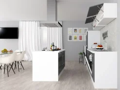 Respekta Premium Inselküche 310 cm Grau Hochglanz-Weiß