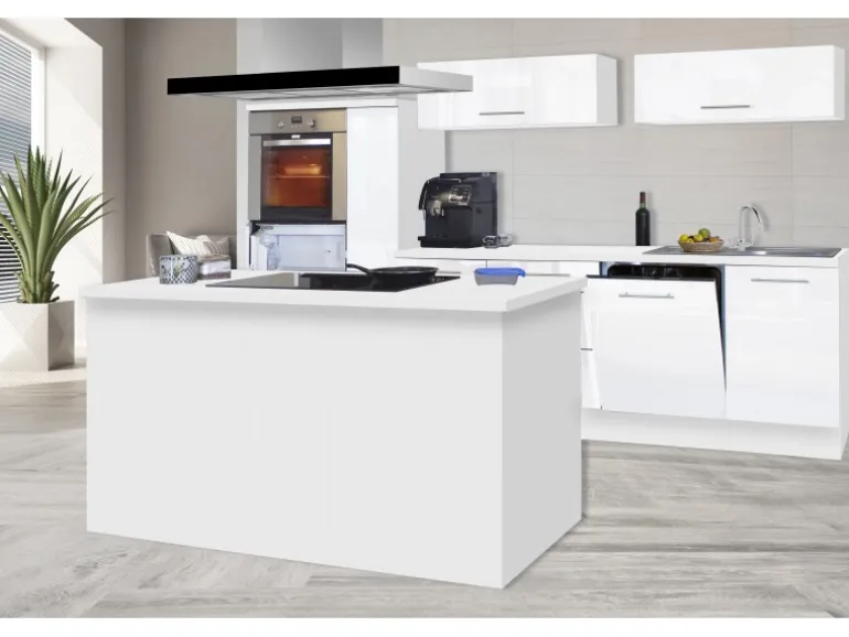 Respekta Premium Inselküche 310 cm Weiß Hochglanz