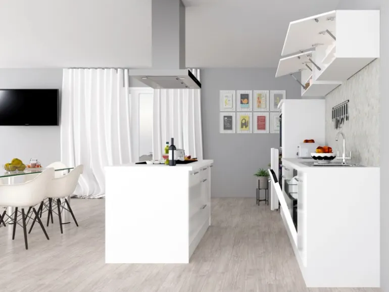 Respekta Premium Inselküche 310 cm Weiß Hochglanz