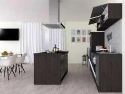 Respekta Premium Inselküche 310 cm Grau Hochglanz-Eiche Grau