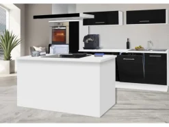 Respekta Premium Inselküche 310 cm Schwarz Hochglanz-Weiß
