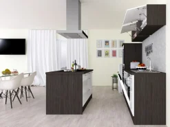 Respekta Premium Inselküche 280 cm Weiß Hochglanz-Eiche Grau