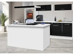 Respekta Premium Inselküche 280 cm Schwarz Hochglanz-Weiß