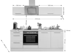 Respekta Premium Küchenzeile 210 cm Weiß Hochglanz-Eiche Grau mit 60 l Ofen