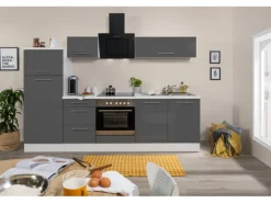 Respekta Premium Küchenzeile 270 cm Grau Hochglanz-Weiß