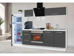 Respekta Premium Küchenzeile 270 cm Grau Hochglanz-Weiß