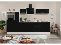Respekta Premium Küchenzeile 310 cm Hochbau Schwarz Hochglanz-Weiß