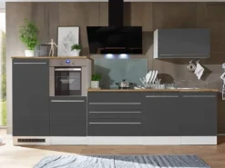 Respekta Premium Küchenzeile 320 cm Grau-Weiß Hochglanz