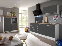 Respekta Premium Küchenzeile 320 cm Grau-Weiß Hochglanz