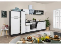 Respekta Premium Küchenzeile 310 cm Weiß Hochglanz-Eiche Grau