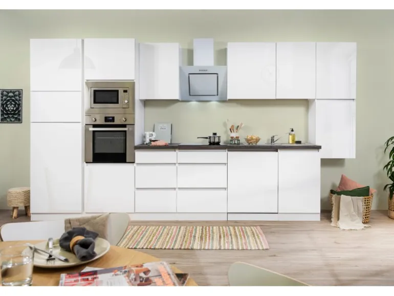Respekta Premium Küchenzeile GLRP395HWWGKE 395 cm Weiß Hochglanz