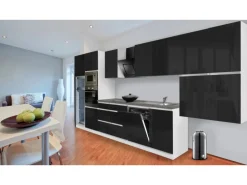 Respekta Premium Küchenzeile Grifflos 445 cm Schwarz Hochglanz-Weiß