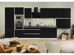 Respekta Premium Küchenzeile Grifflos 445 cm Schwarz Hochglanz-Weiß