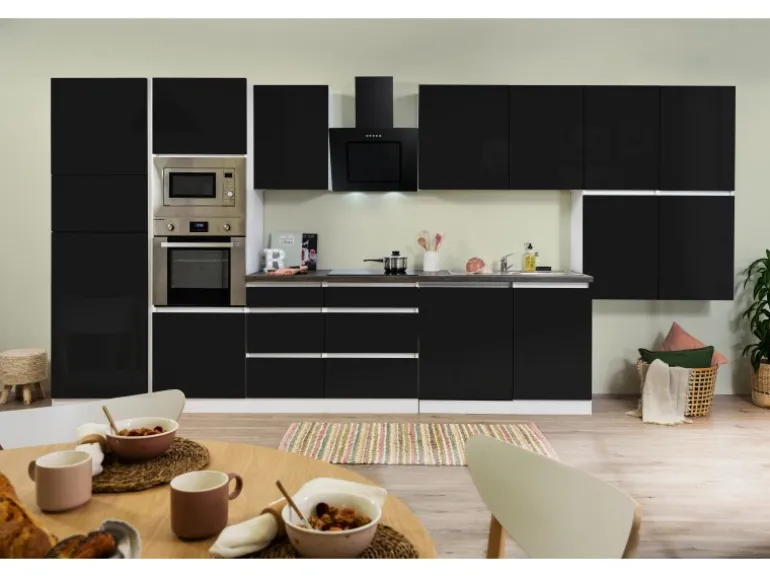 Respekta Premium Küchenzeile Grifflos 445 cm Schwarz Hochglanz-Weiß