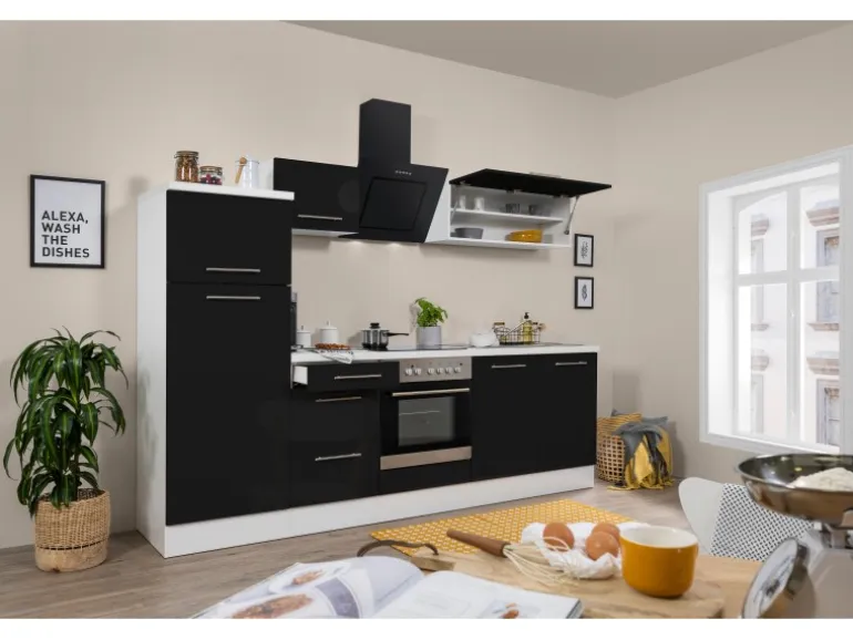 Respekta Premium Küchenzeile 270 cm Schwarz Hochglanz-Weiß