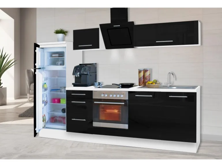 Respekta Premium Küchenzeile 270 cm Schwarz Hochglanz-Weiß