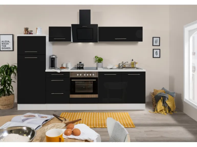 Respekta Premium Küchenzeile 270 cm Schwarz Hochglanz-Weiß