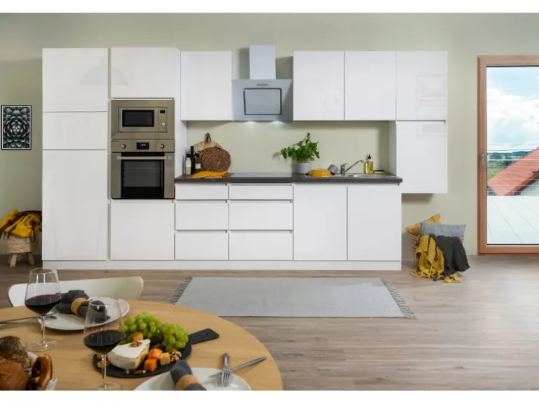 Respekta Premium Küchenzeile Grifflos 385 cm Weiß Hochglanz-Weiß