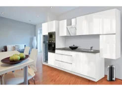 Respekta Premium Küchenzeile Grifflos 385 cm Weiß Hochglanz-Weiß